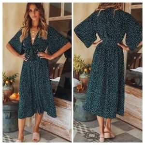NWT Hello Molly STUCK IN YOUR WAYS MIDI DRESS GREEN